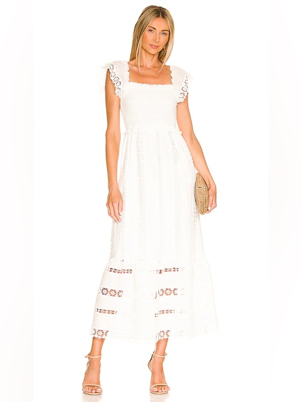 SAYLOR Elin White Midi Dress Cotton Boho Coastal Cottagecore Size Large